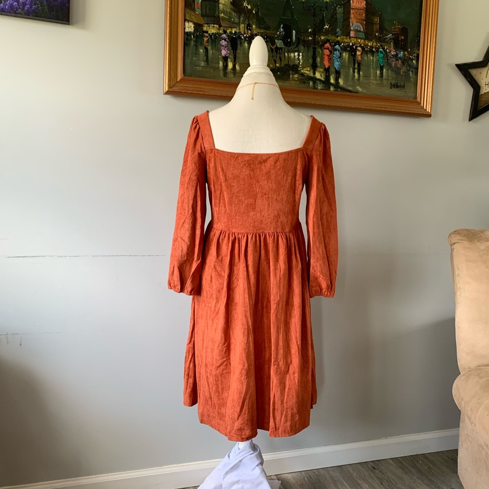 *Host Pick!🎉 Brown Boho Suede Square Neck Mini Swing Dress with Square Neckline - Picture 12 of 15